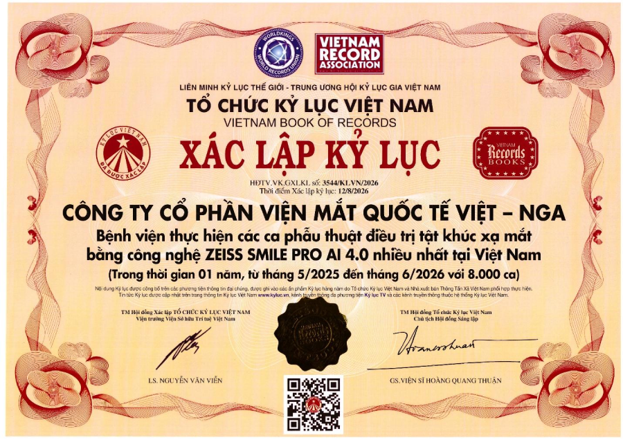 Mắt Việt – Nga xác lập Kỷ lục Việt Nam về phẫu thuật Premium SMILE Pro AI 4.0